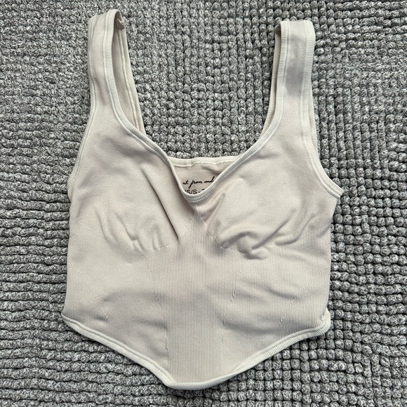 Urban Outfitters Cream Ribbed Crop Tank Top - Picture 1 of 3